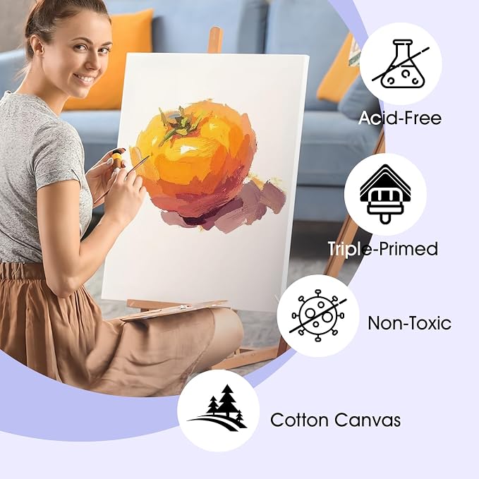 ESRICH Stretched Canvas for Painting 12x16 Inch, 16 Pack Blank Canvas Bulk-5/8 in Profile Primed Cotton White Canvases for Painting for Oil & Acrylic Paint