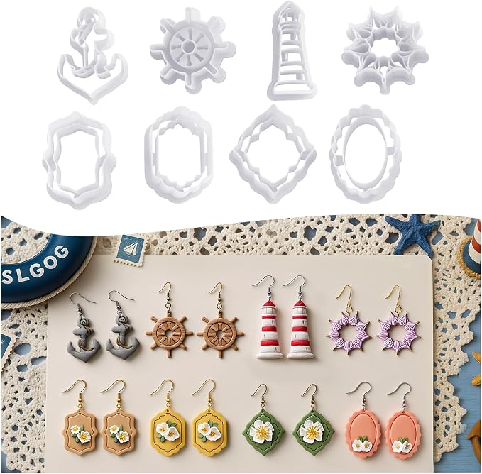 8 Pcs Summer Ocean Sailing Adventure Theme Polymer Clay Cutters，Adventure & Geometric Polymer Clay Cutters - Xmas Gift for Friends & Adventure Lovers,