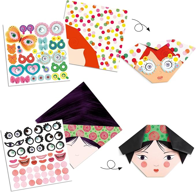 DJECO Pretty Faces Origami Paper Craft Kit – Level 1