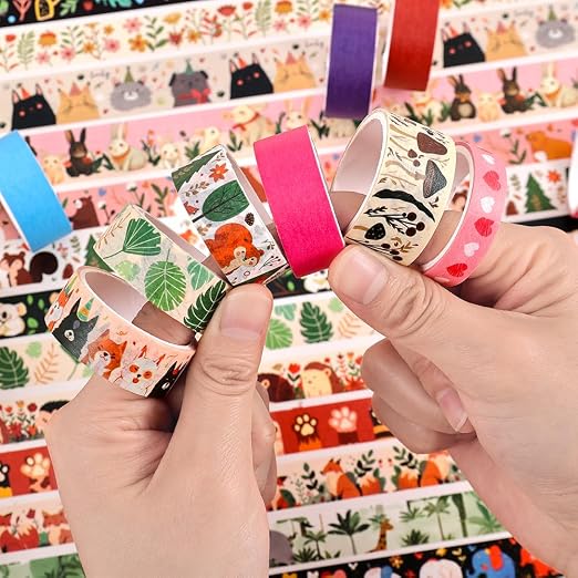 icceemee 36 Rolls Animal Theme Washi Tape Set, Colorful Cute Adorable Animals Writable Decorative Tapes for Scrapbooking, Junk Journal Supplies, Bullet Journaling, 0.6"x79" per Roll