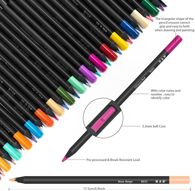 H & B 120 Colored Pencils Set for Adults with 3-Color Coloring Book & Case | Artist Soft Oil-Based Cores, Black Wood, Mandala Coloring for Stress Relief, Portable Drawing Kit with Sharpener & Eraser