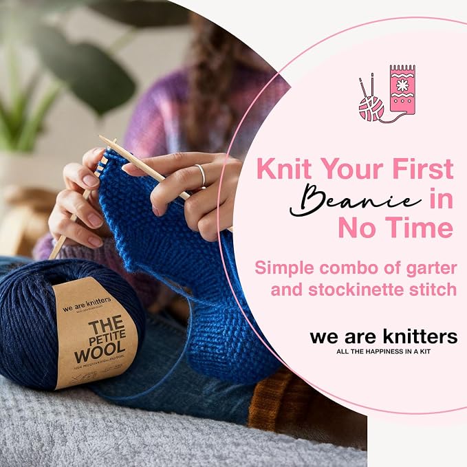We Are Knitters Tremblant Beanie Kit | Beginner Knitting Gift Kit | Easy Flat Knit Winter Hat | Cozy DIY Handmade Beanie Set