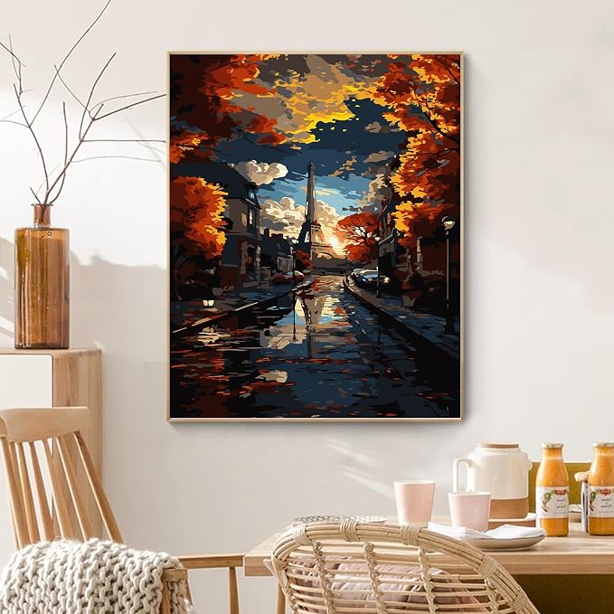 PRASIO Paint by Numbers Kit for Adults Beginner, Eiffel Tower Adult Paint by Number Kits, DIY Acrylic Paint by Numbers Kit for Adults Canvas for Home Decor Gift 16x20 Inch