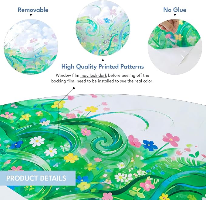 ADD.HERES Stained Glass Window Film, Window Film Decorative, 17.5 x 78.7 in