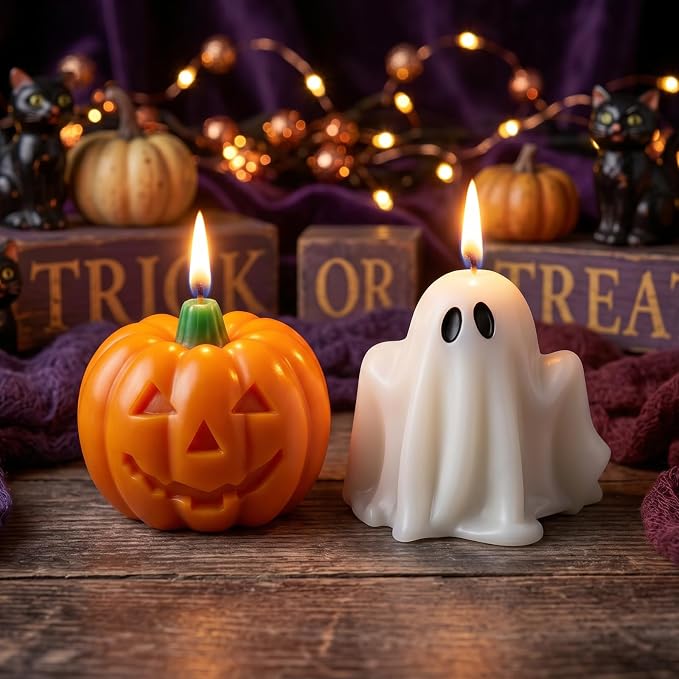 SACATR 5LB Halloween Candle Making Kit with Pumpkin & Ghost Silicone Molds