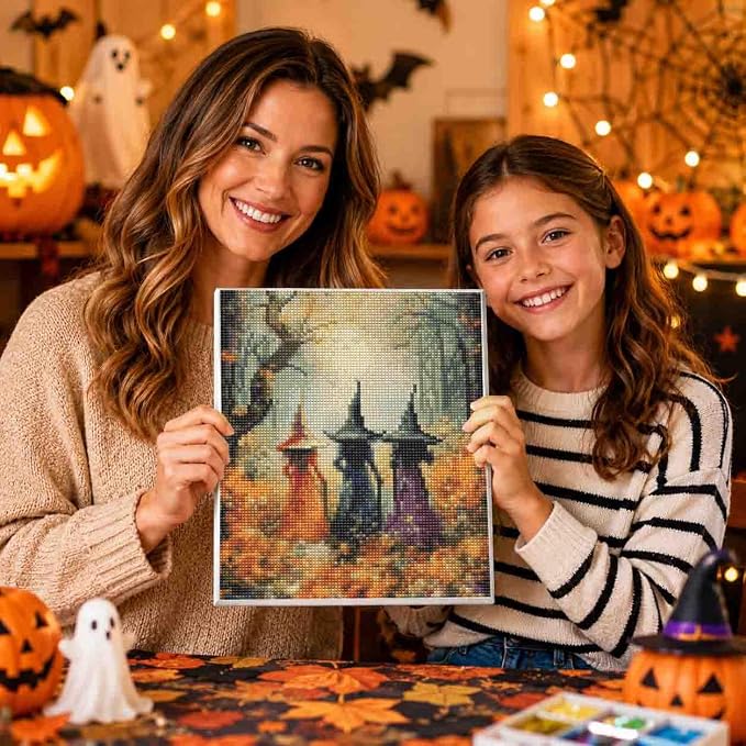 Witch Diamond Art Kits for Adults with Frame - Halloween Diamond Painting