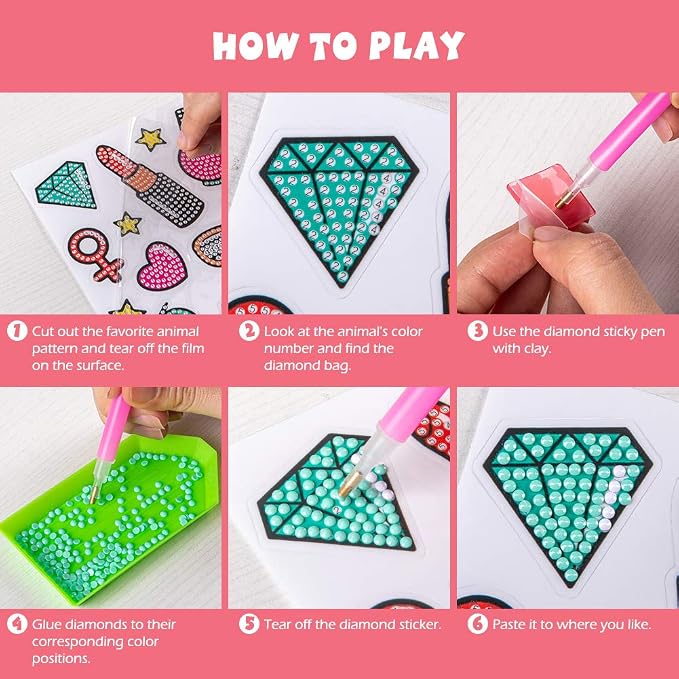 Labeol Diamond Art Kits for Kids Boys and Girls Ages 6-8-10-12 Easy to DIY Creative Diamond Art Sticker Craft by Numbers Kits for Kids and Adult Beginners (Party)