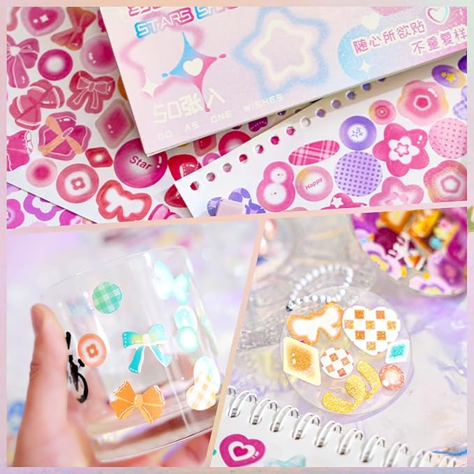 2500PCS Kpop Photocard Stickers Book - Glitter, Butterfly, Heart, Ribbons Deco Stickers for Kids, Girls, Boys