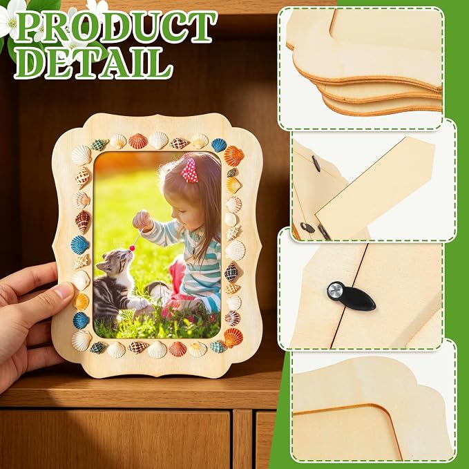 VOKOY 40 Pack Wooden Picture Frames for Crafts, 4" x 6" Photos DIY Wood Frames for Crafting,Unfinished Standing Photo Frames DIY Craft Wood Decorate for Birthday Party Gifts,Vintage Shape