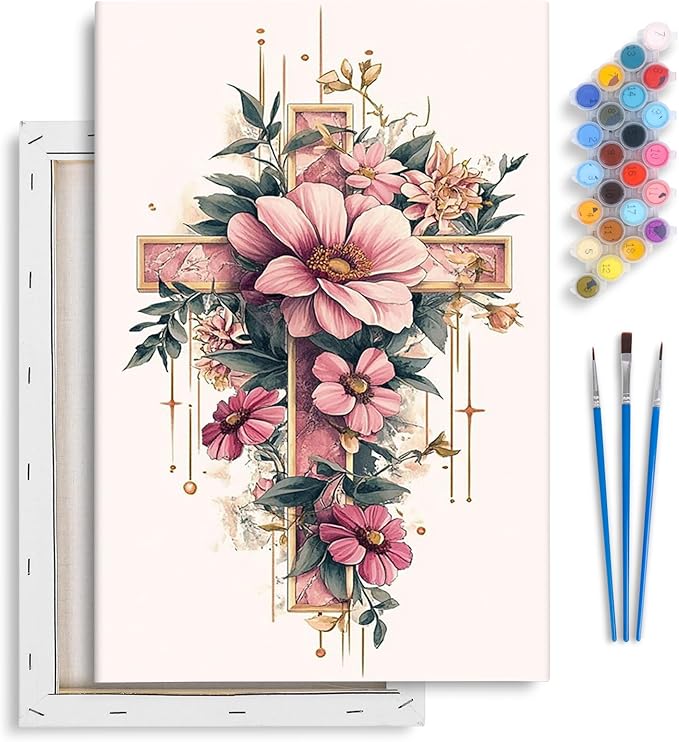Yezavesu Framed Paint by Numbers Kit for Adults Beginner & Kids Ages 8-12, Cross Flower Paint by Numbers with Frame, DIY Number Painting for Adults Cross Flower for Home Wall Decor Gift 8X 12 inch | With Frame Canvas 8x12 inch, DIY Acrylic Painting by ...