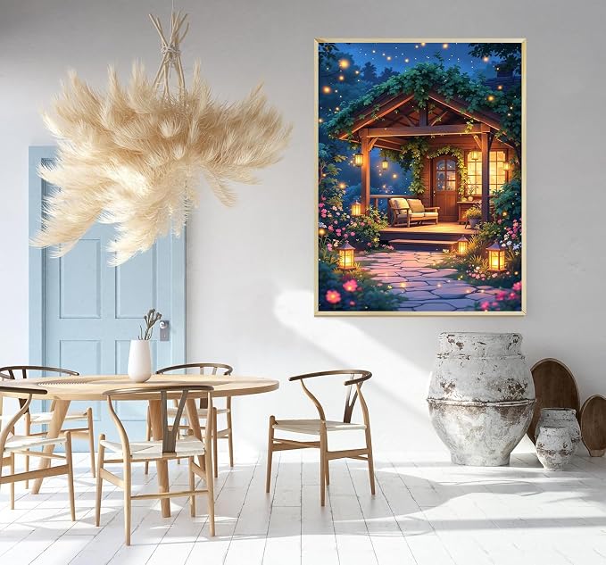 Accompany Wind Diamond Painting Kits for Adults, Garden Courtyard Diamond Art Kits for Beginners,5D Round Full Drill Diamonds Gem Art Crafts for Home Wall Decor Gifts 12x16 Inch
