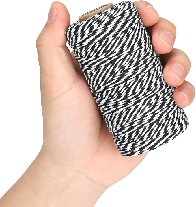 jijAcraft Black and White Twine String, 328 Feet Christmas Bakers Twine String, 2MM Heavy Duty Packing String for DIY Crafts, Christmas Decoration, Gift Wrapping, Craft Wrapping