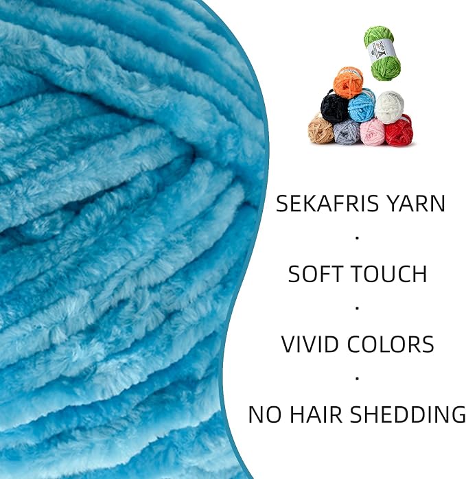 Chenille Crochet Lake Blue Yarn 1 Pack