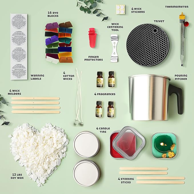 CraftBud Candle Making Kit - 58 Pieces Soy Candle Making Kit - Complete Candle Maker Kit - Best Candle Maker Kit for Adults and Beginners - Candle Kit with 16 Colors, Full Candle Kit