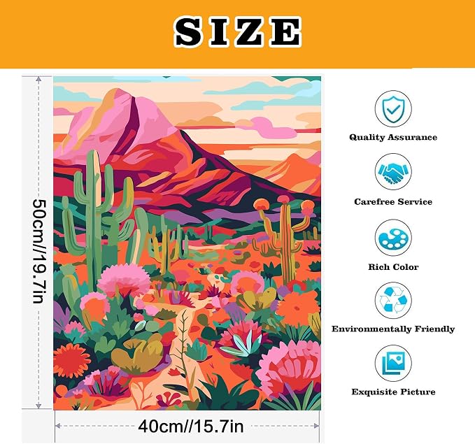 Meothan Paint by Numbers Kit for Adults Beginner 16x20 inch (Without Frame) | Cactus Flowers Adult Paint by Number Kits on Canvas, DIY Desert Acrylic Oil Easy Painting by Numbers for Home Wall Decor