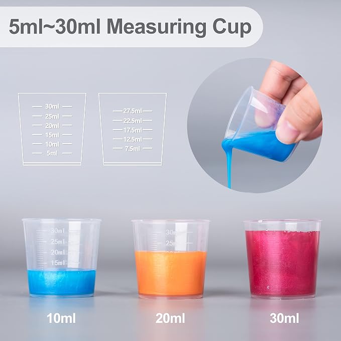 LET'S RESIN 30 ml Epoxy Mixing Cups, 200-Pack, with 50 Wooden Sticks | Disposable 30ml Measuring Cups and Wooden Stirring Sticks Support Paint Mixing, Resin Crafts and Jewelry Making