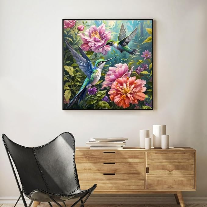 Paint by Numbers Kit for Adults, Hummingbird & Blooming Flowers, 16x16 Inch