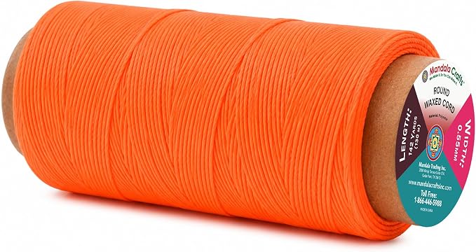 Mandala Crafts 130M 0.55mm Orange Round Waxed Thread for Leather Sewing