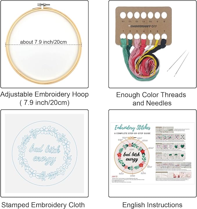Louise Maelys Funny Quote Embroidery Kit for Beginners Floral Wreath DIY | Designed for Fun, Cross Stitch Kits Feature Floral Patterns. Needlepoint Kit for Beginners and Adults to Make Handmade Crafts