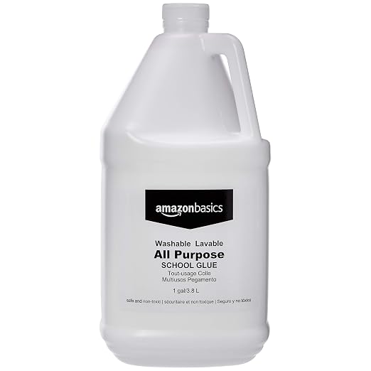 Amazon Basics All Purpose Washable School Classroom Liquid Glue, Great for Making Slime, No-Run Formula, 1 Gallon Bottle, 2-Pack, White