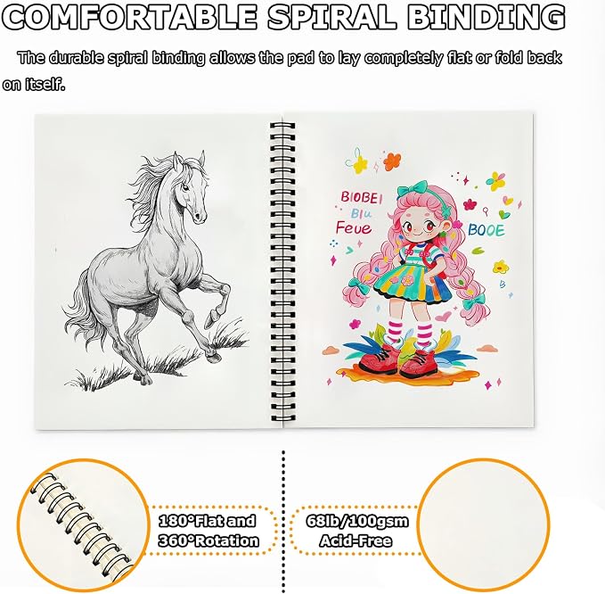 6" x 9" Sketch Book, 2-Pack 50 Sheets 68lb/100gsm, Spiral Bound Sketchbook | Acid-Free Sketch Pad, Mixed Media Sketchbook, Drawing Paper, Drawing Pad for Kids Artists Beginners, Mixed Media Paper