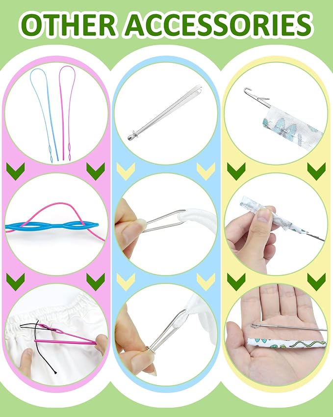 FIVEIZERO Drawstring Threader Tools & Draw Cords for Drawstring Replacement | Loop Turner Sewing Tool;2pcs Drawstring Cords;Drawstring Threader for Hoodie,Jacket and Pants Threading;Bodkin Sewing Tools