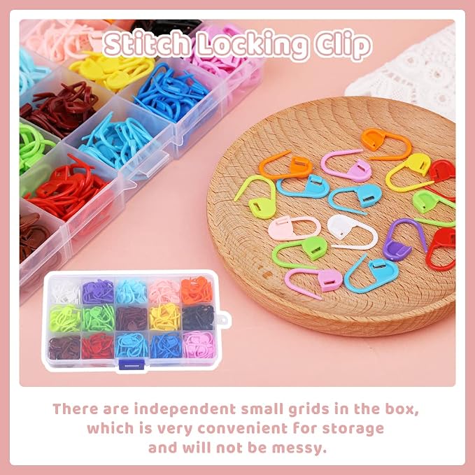 LUNARM 300Pcs Stitch Markers 15 Color Crochet Stitch Markers for Crocheting