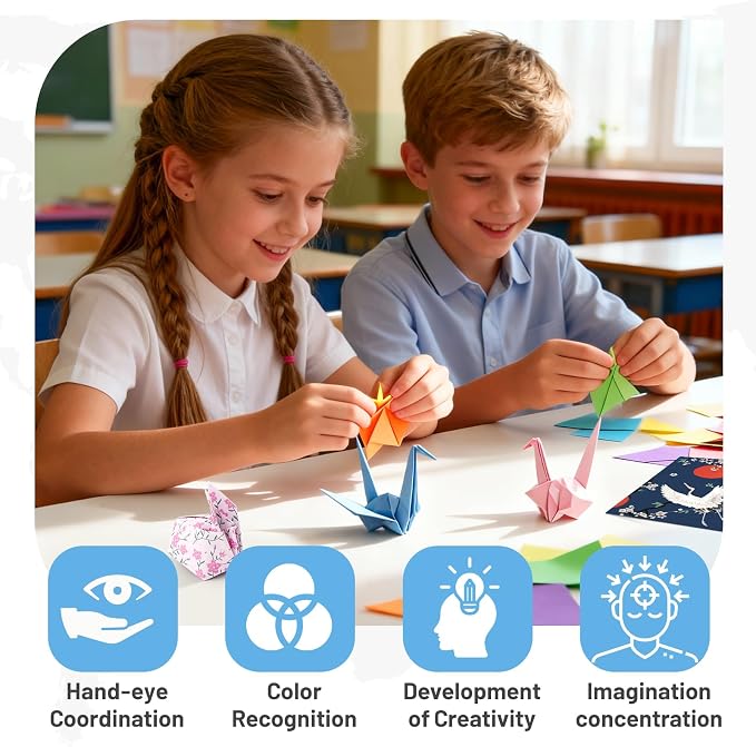 AluAbi 500pc Japanese Origami Paper Kit for Kids 5-12