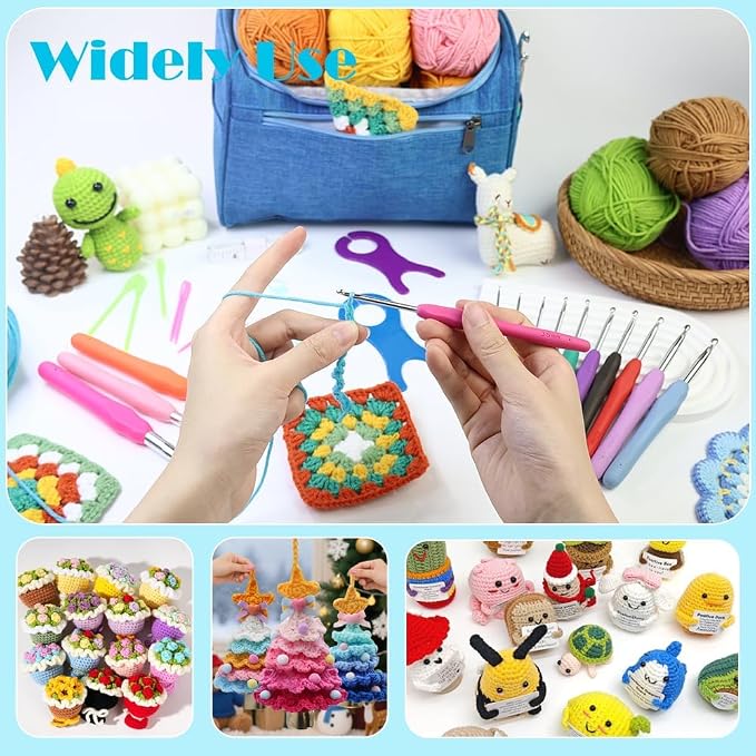 Yarniss Crochet Kits for Beginners,Learn to Crochet Set with Bag,Turquosie | 840 Yards Yarn for Crocheting with 14 Size Hooks 2.0-10.0mm,Learn to Crochet with Step by Step Video Tutorial