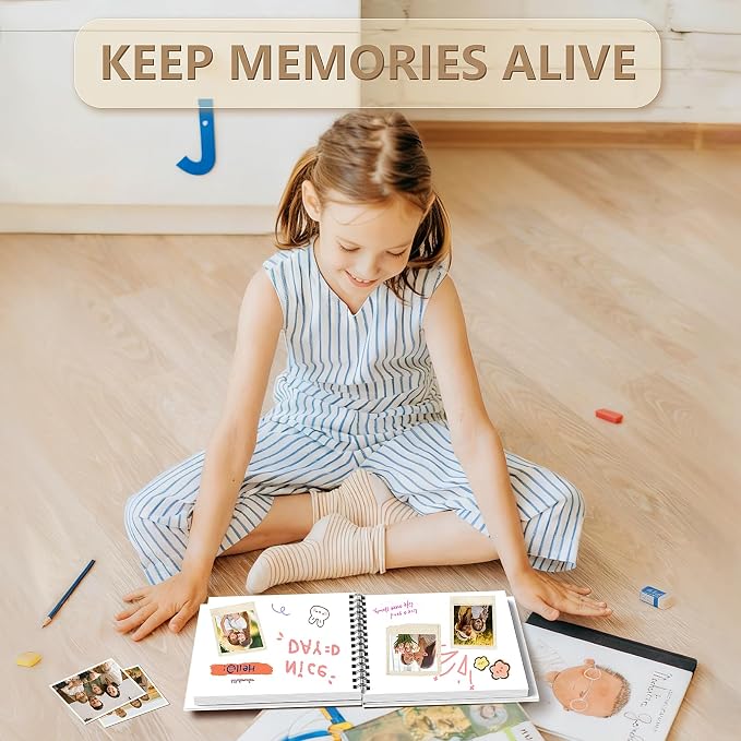 popotop 8x8 Inch Scrapbook Photo Album, 60 Page Decorative Kraft Paper Book for 4x6 Pictures, DIY Memory Photo Albums as Gifts for Wedding Baby Christmas School Family