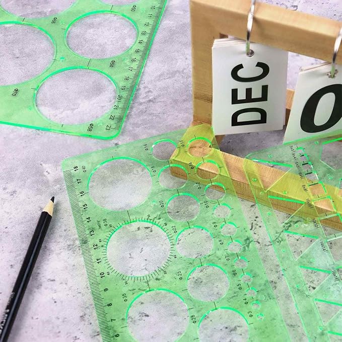 4 Pcs Drawing Template Drafting Stencil Ruler Circle and Oval Templates Plastic Drawing Measuring Rulers Geometric Drawings Stencils for Office and School Building Formwork Drafting Tool (Green)