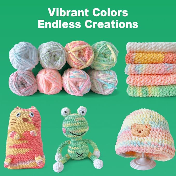 Super Soft Velvet Chenille Yarn for Crocheting and Knitting-Easy to Crochet-Bulky, 3.5oz/93yds of Each Skein-Chunky Plush Yarn for Hand Craft Blanket Ammigurumi DIY (Mint Breeze, 6 Pack)