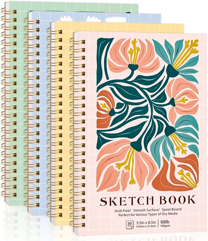 Spiral Bound Sketch Book 5.5 × 8.5 in, 100 Sheets, 100 GSM Paper | Acid-Free Drawing Paper, Lays Flat, for Pencil Charcoal Pastel & Colored Pencil