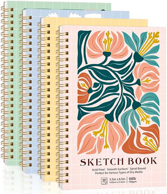 Spiral Bound Sketch Book 5.5 × 8.5 in, 100 Sheets, 100 GSM Paper | Acid-Free Drawing Paper, Lays Flat, for Pencil Charcoal Pastel & Colored Pencil