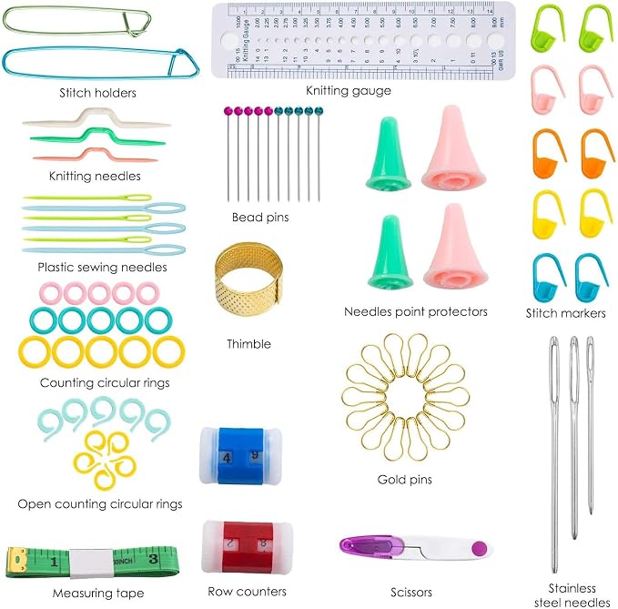 ELINKA Crochet Hooks Set,Crochet Needles for Yarn,102 Pcs Crochet Accessories with Storage Case,Ergonomic Knitting Blunt Needles Stitch Marker DIY Hand Craft Art Tools Knitting Needles for Beginners