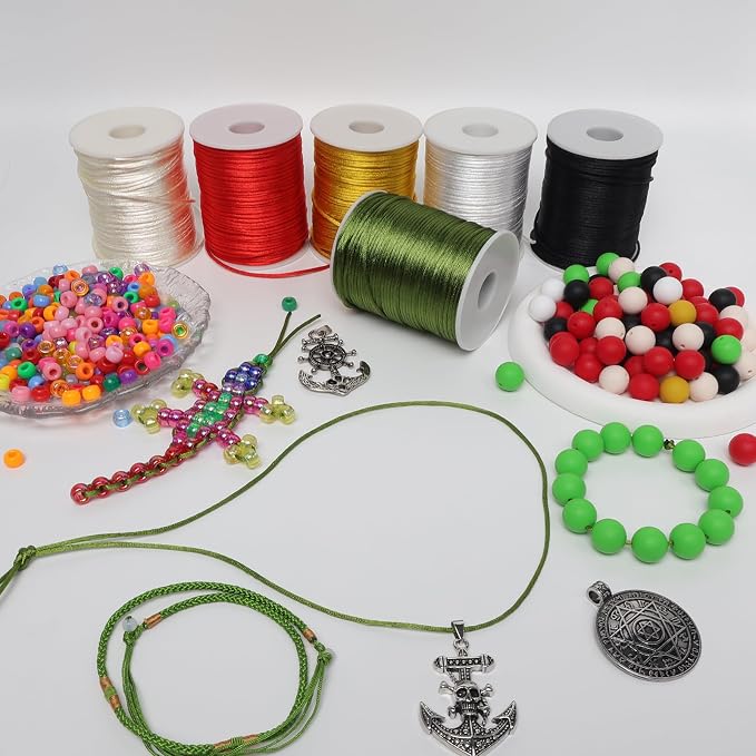 LUSTEMBER 2 mm x 330 Feet Satin Nylon Cord, Silky Smooth Nylon String for Jewelry Making Bracelet Necklaces Beading Thread Rattail Macrame Kumihimo Chinese Knot Craft