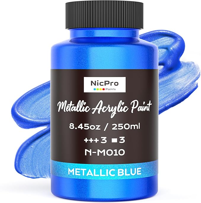 Nicpro Metallic Blue Acrylic Paint, 8.45oz/250ml Large Metallic Paint | Non Toxic, Non Fading Craft Paints for Metal, Wood, Clay, Fabric, Canvas, Furniture, Handcrafts, Art Supplies