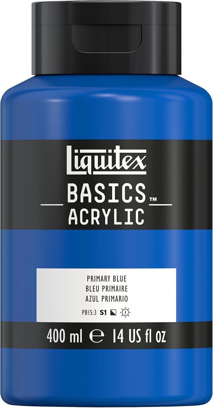 Liquitex BASICS Acrylic Paint, 13.5-oz Bottle, Primary Blue | Medium Viscosity, Satin Finish, Lightfast, Fine Art Pigments, Range of Opacities, Easy Blending