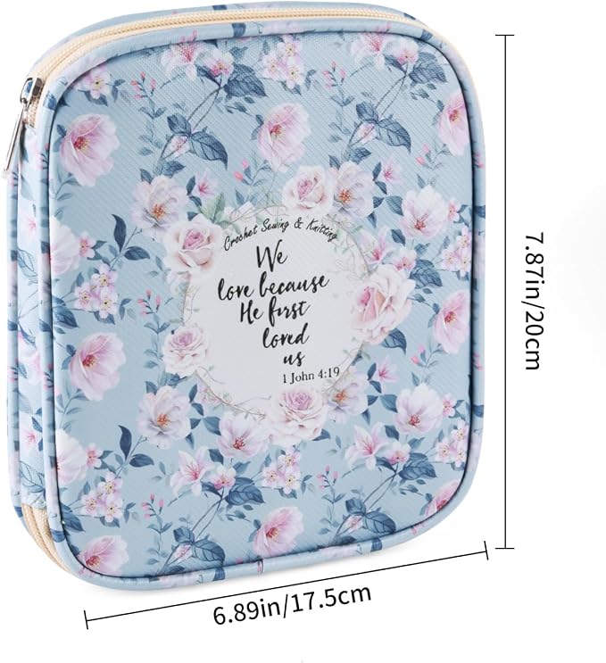 Crochet Hook Case, Portable Zipper Storage Organizer Bag for Crochet Needles/Knitting Accessories, Lightweight Crochet Hook Kit Tools, Easy to Hold(No Accessories Included). Blue Rose