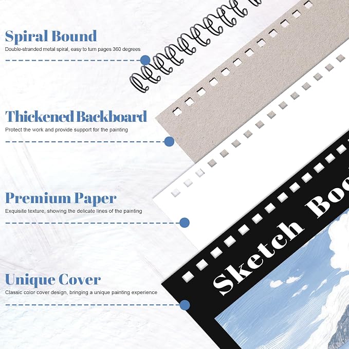 4 Pack Small Sketch Books 5.5 × 8.5 in, Spiral Bound, Black | 100gsm Acid-Free Paper, 30 Sheets Each, Dry Media Friendly, Hardcover Backing, Travel & Classroom Use