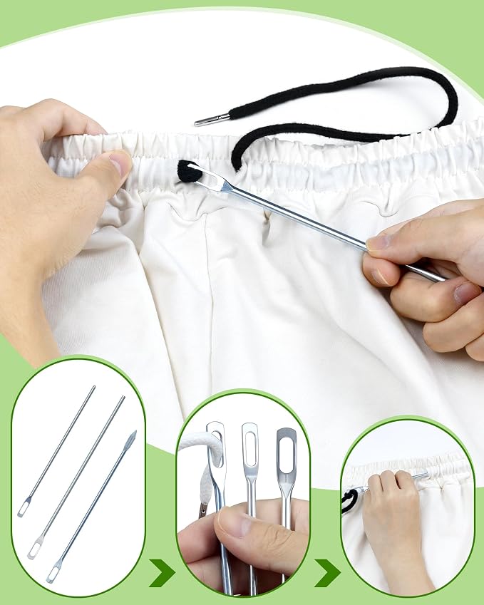 FIVEIZERO Drawstring Threader Tools & Draw Cords for Drawstring Replacement | Loop Turner Sewing Tool;2pcs Drawstring Cords;Drawstring Threader for Hoodie,Jacket and Pants Threading;Bodkin Sewing Tools