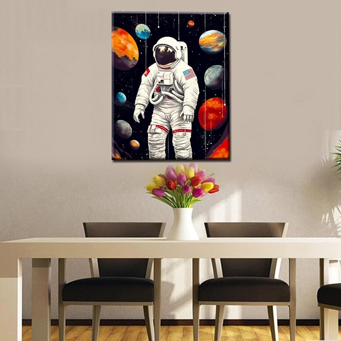 Tucocoo Planets and Astronaut Paint by Numbers for Adults Space DIY Paint by Numbers Acrylic Paint Canvas Kitchen Decor Funny Graffiti DIY Painting Kits Pop Art Graffiti Decor 16x20 Inch （DIY Frame ）