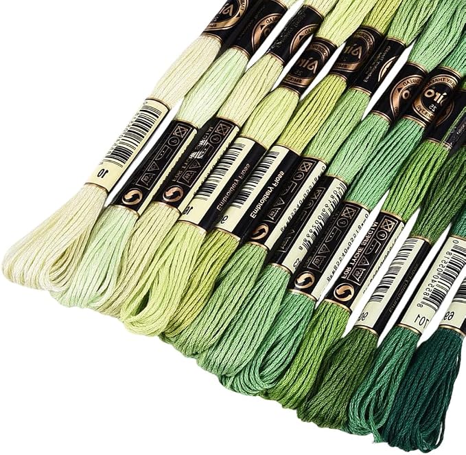 12 Skeins 105 Yards 6 Ply Green Cross Stitch Floss Embroidery Thread Friendship Bracelet String Variegated Gradient Bulk Polyester Yarn Set for Crochet Knitting Sewing Weaving DIY Crafts