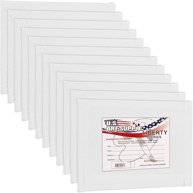 U.S. Art Supply 8 X 10 Inch Art Canvas Board Panels 12 Pack - 8 Ounce | Heavyweight Cotton Acid Free Canvases for Painting Acrylics and Watercolor (1 Case of 12 Single Canvas Painting Panels)