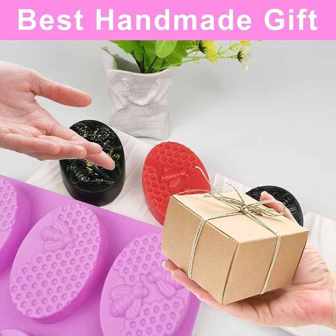 Soap Molds, Soap Molds for Soap Making, Perfect for Bee Soap Making, Honey Silicone Molds for Handmade Soap, Lotion Bars, Wax Melts, Beeswax（3 Pack - Honeycomb）