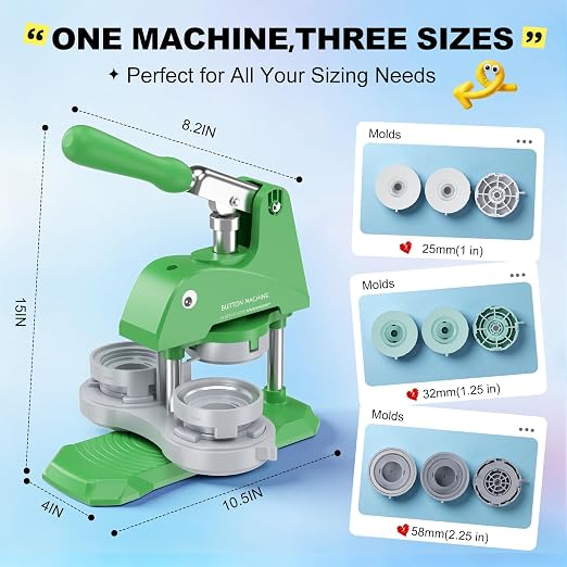 Button Maker Machine 3 Sizes, DIY Pin Maker Machine 1+1.25+2.25 inch, Interchangeable Button-Models Badge Button Press Machine with 300 Sets 25+32+58mm Button Maker Supplies&Circle Cutter 2026 Upgrade