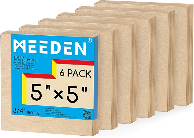 MEEDEN Unfinished Wood Canvas Board:5x5 Canvas Panel Pack of 6