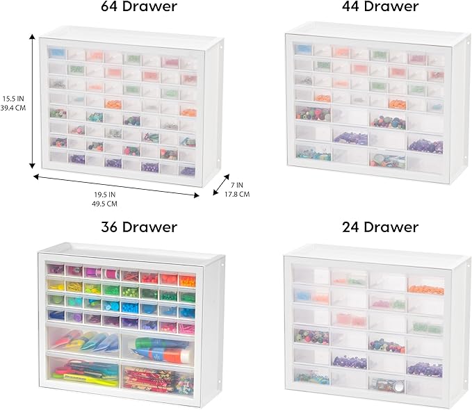 IRIS USA 64-Drawer Screw Organizer, Hardware Storage, Made in USA, White | Wall mountable, Stackable, Art & Craft Supplies, Beads, Gem Stones, Building Bricks, Garage Tool Storage
