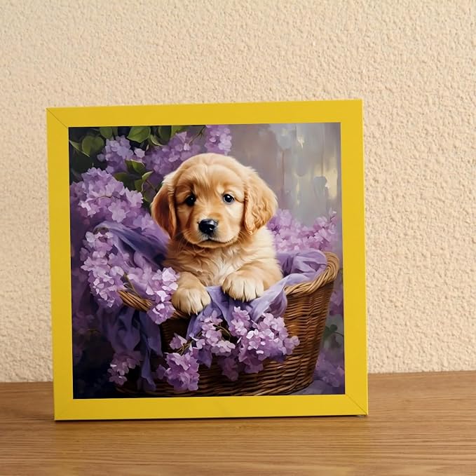 5DDIYART Dog Flowers Paint by Numbers for Adults Beginner, Paint by Number Kits on Canvas, Easy Acrylic Painting Home Wall Decor 15.7x15.7 inch