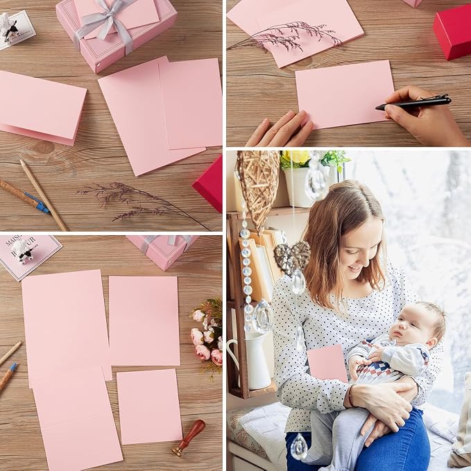 50 Pack Blank Folded Cardstock Cards, Pink, 4x6